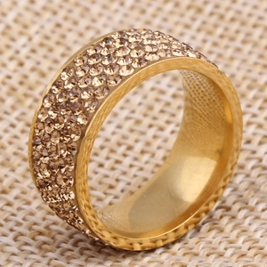 Five-row champagne zirconia stainless steel wide band ring in gold finish