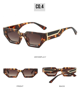 Multi-angle view of leopard print rectangular sunglasses with brown gradient lenses