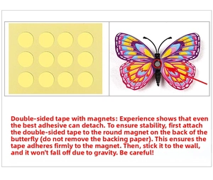 Detail showing adhesive dots and magnetic back of 3D butterflies for easy wall mounting