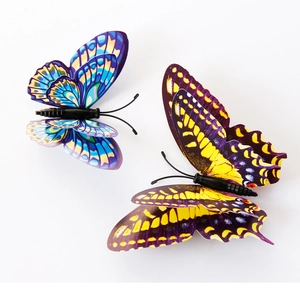 Luminous 3D double-layer butterfly wall stickers in blue-purple and yellow-purple colors