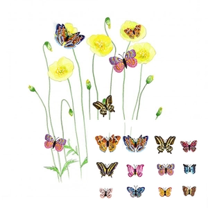 Vibrant 3D luminous double-layer butterfly wall stickers with watercolor flower patterns