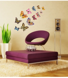 Detailed view of 3D double-layer luminous butterfly wall stickers in a modern living room