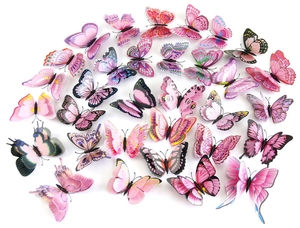 Detailed view of 3D double-layer butterfly wall stickers in various colors and sizes