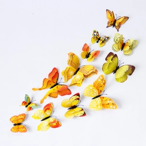 Close-up of 12-piece double-layer 3D yellow and orange decorative butterfly wall stickers