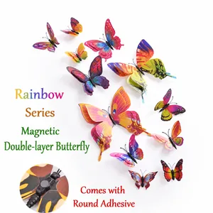 3D double-layer butterfly wall stickers with magnetic base and adhesive pads