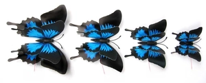 Size chart showing 12cm to 6cm double-layer blue and black butterfly wall stickers