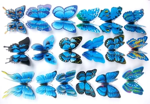 Detail of 18 blue 3D double-layer butterfly wall stickers with various wing patterns
