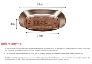 Retro boat-shaped tinplate tray with embossed home pattern and size dimensions