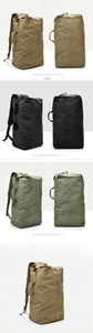 Detailed comparison of khaki, black, and army green large canvas travel backpacks
