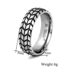 6mm Vintage Reifenprofil Edelstahlring für Herren mit industriellem Design Design