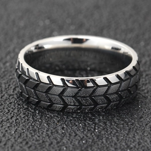 6mm Vintage-Reifenprofil-Ring aus Edelstahl für Herren mit industriellem Silber-Finish