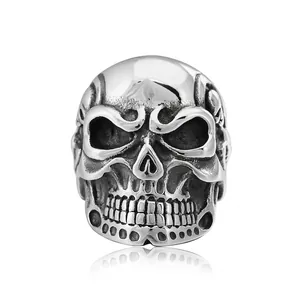 Anello Teschio Vintage Da Uomo Gioielli Biker Rock Punk Gotico In Acciaio Inossidabile Intaglio Testa Di Fantasma Stile Heavy Metal