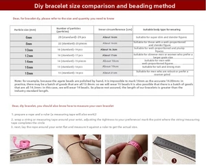 Sizing guide for natural crystal beads showing diameter, count, and wrist measurements