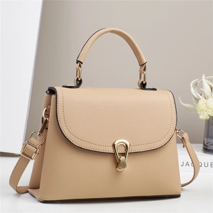 Sac À Main Femme Cuir PU Grainé Litchi Bandoulière Boucle Dorée Rabat Poignée Supérieure Mode Élégant Quotidien
