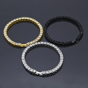 5mm iced out tennis bracelets in gold, silver, and black finish with sparkling zircons