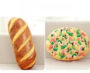 Creative plush baguette and pizza pillows featuring realistic high-definition digital prints