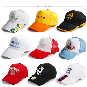 Custom baseball caps collection in various colors and styles with logo embroidery and mesh back