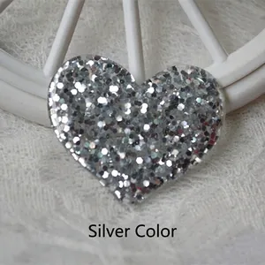 Silver glitter resin heart ornaments for DIY hair clips and phone case decoration