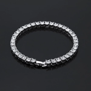 Detailed close-up of 5mm silver tennis bracelet with round clear cubic zirconia stones