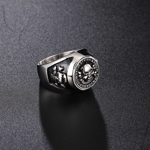 Vintage silver skull ring for men in punk style, crafted from durable stainless steel