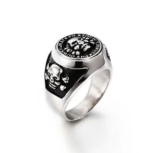 Skull Signet Ring Stainless Steel Vintage Gothic Punk Style Men Skeleton Biker Jewelry