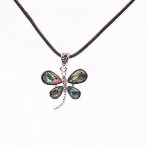 Handmade Abalone Shell Dragonfly Butterfly Pendant Necklace Alloy Zircon Animal Boho Jewelry For Women