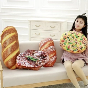 Realistic bread steak and pizza plush pillows on white sofa home decor cushions