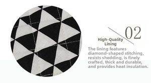 Close-up of quilted diamond stitching on geometric pattern heat resistant cotton mat