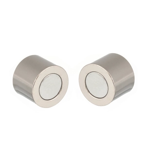 Macro detail of cylindrical silver magnetic clasps for DIY jewelry making