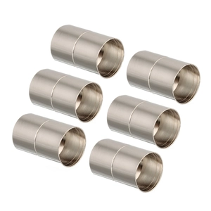 Detailed macro view of silver cylindrical magnetic jewelry clasps for DIY bracelet making