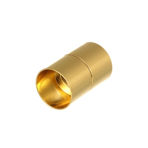 Macro detail of cylindrical magnetic jewelry clasps in polished gold plated finish