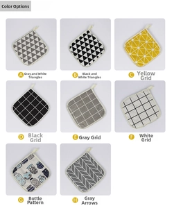 Detailed grid of eight thick cotton insulated pot mats with various geometric patterns