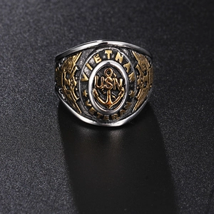 Vintage USN Navy anchor ring in silver and gold stainless steel for Vietnam veterans