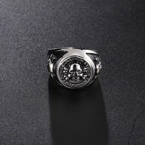 Vintage gothic skull ring for men in stainless steel with punk rock silver finish