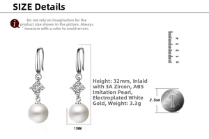 Size details of 10mm pearl earrings with ruler and coin comparison for scale