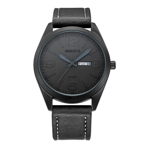 Reloj deportivo impermeable SMEETO C1701 para hombre con correa de cuero negro y fecha