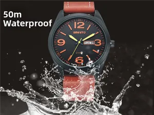 Reloj deportivo impermeable con caja negra, indicador de fecha y agujas luminosas