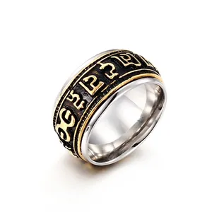 Spinner Ring For Men Stainless Steel Six Character Mantra Rotating Band Punk Retro Religious Jewelry