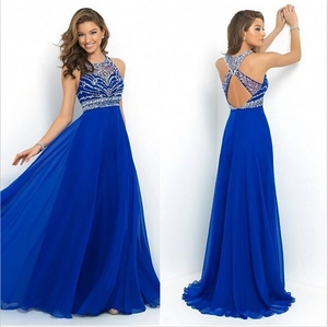 Women Elegant Sequin Chiffon Evening Dress Sleeveless Backless Cross Strap Party Prom Maxi Gown