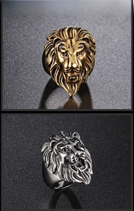 Detailed comparison of vintage lion head rings in polished gold and silver finishes