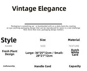 Size specifications for plant fresh paper gift bags in large and small dimensions