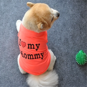 Orange dog vest featuring I Love my Mommy print on soft fabric for small pets