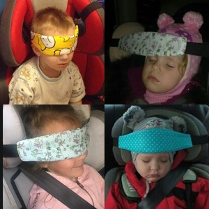 Adjustable head support strap for baby car seats and strollers in four colorful patterns
