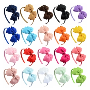 Set of 20 colorful grosgrain ribbon bow headbands for girls in various vibrant shades