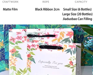 Floral print paper gift bags with black ribbon handles and Especially For You text