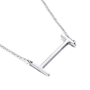 Polished silver stainless steel necklace with minimalist uppercase letter I pendant
