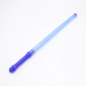 Close-up of a 48cm blue LED glow stick with textured handle for concert cheering