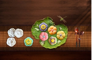 Set di stampi per mooncake rotondi da 50g con vari timbri per pasticceria a fiori in 3D