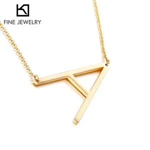 Large Capital Letter Pendant Necklace 18K Gold Plated Stainless Steel Minimalist Initial Jewelry For Women