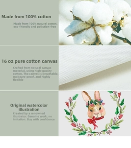Detail of 16oz eco-friendly cotton canvas bag with artistic watercolor rabbit design